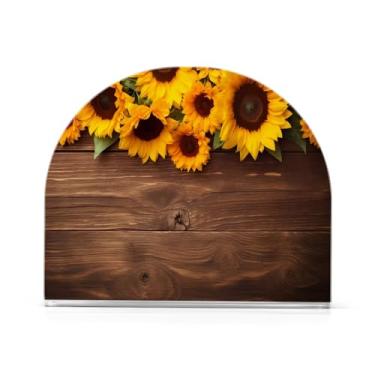 Imagem de Qilmy Suporte de guardanapo de fundo de madeira de girassol para mesas - porta-guardanapos para cozinha, porta-guardanapos de mesa, porta-guardanapos de coquetel, porta-guardanapos de papel809