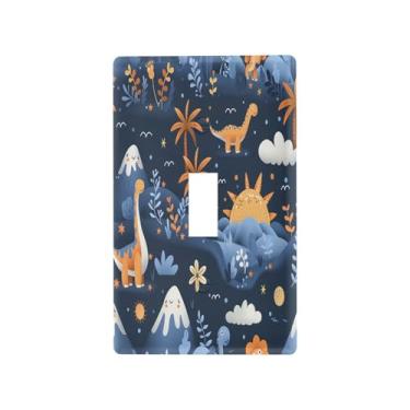Imagem de Wassud Capa decorativa para placa de parede com interruptor de luz de dinossauros fofos, tamanho padrão para tomadas elétricas, interruptor único
