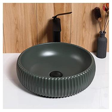 Imagem de Pia de banheiro Pia de vaso de banheiro 15,7 x 5,1 polegadas bacia porcelana forma redonda verde escuro banheiro pia cerâmica tigela pia vaso pia
