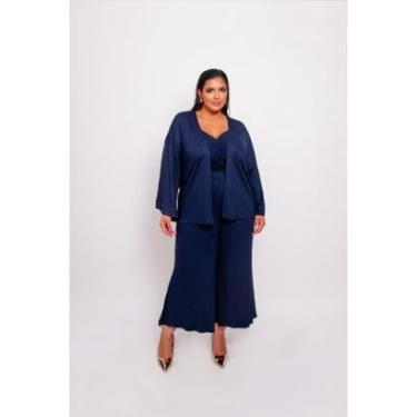 Imagem de Conjunto Plus Size Feminino Calça Pantalona, Top e Kimono-Feminino