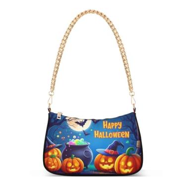 Imagem de CEBUGI Bolsas transversais femininas bolsa de ombro brilhante Jack-o-lantern Pumpkins bolsa clutch elegante com alça de corrente