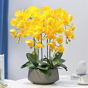 Imagem de Flor artificial com vaso orquídea artificial com vaso Phalaenopsis flores artificiais em vaso centros de mesa para sala de jantar, sala de estar