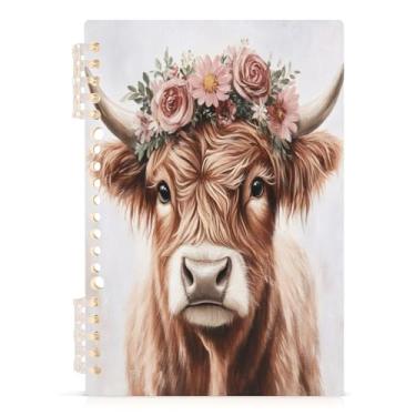 Imagem de Burbuja Caderno Highland Cow, papel pautado universitário A5 com 60 folhas, fichário para escritório, 1 pacote