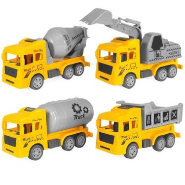 Imagem de Kit C/4 Caminhão Tanque Basculante Betoneira e Escavadeira de Fricção 