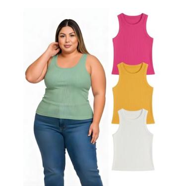 Imagem de Kit Com 3 Regatas Ribana Feminina Cores Sortidas Plus Size Cor:Colorid