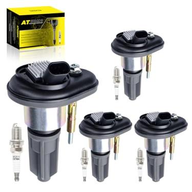Imagem de ATURMC Conjunto de 4 bobinas de ignição UF303 e vela de ignição de irídio compatível com Chevrolet Colorado GMC Canyon Isuzu I-280 2,8 L L4 2004 2005 2006 Peça de reposição # 5C1392 E255 GN10114 IC414