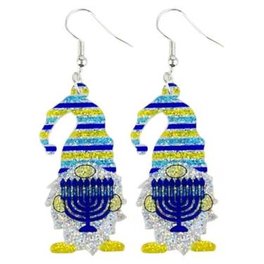 Imagem de Brincos femininos de Hanukkah com glitter, menorá, gnomo, estrela de Davi, brincos pendentes, Hanukkah, presente de feriado judaico, Zinco, Sem pedra preciosa