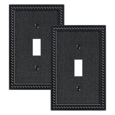 Imagem de TREEWELL Pacote com 2 placas de cobertura para interruptor de luz única, capas decorativas de pérolas, policarbonato inquebrável, placa de parede preta de 1 grupo, resistente à corrosão