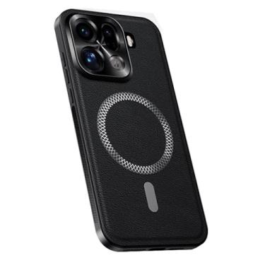 Imagem de HAOMRIYL Capa de couro para Oppo Find X9/X9pro, capa de proteção magnética de metal proteção de câmera minimalista anti-impressão digital capa de telefone preta, X9Pro