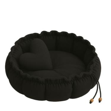 Imagem de Caminha Redonda Cama Pet Confortável para Cachorro e Gato com Almofada de Coração(PRETO,G 60CM)