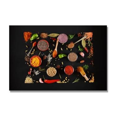 Imagem de Arte de parede em tela colorida para especiarias e colher de tempero | Decoração de cozinha vintage | Arte moderna para casa e sala de jantar B52. Tela somente 80 x 120 cm - 31,5 x 47,3 pol