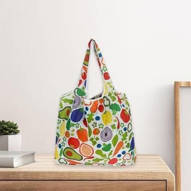 Imagem de 1 bolsa de compras grande dobrável, sacola de compras reutilizável, à prova d'água, portátil, leve para uso diário, lavável na máquina, sacola casual, estampa de frutas verdes