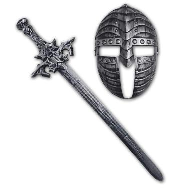 Imagem de Kit Medieval Espada E Mascara Guerreiro De Combate Jr0610 Prata