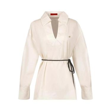 Imagem de Camiseta feminina CHCH Top 2025 Novo decote em V bege manga comprida p