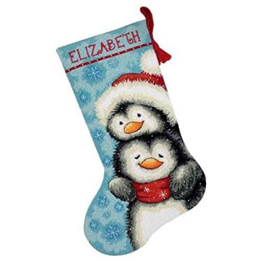 Imagem de Dimensions Kit de meias de Natal personalizadas com pinguins de bordada, 12 telas de tela, 40 cm