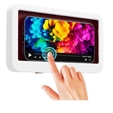 Imagem de Suporte de telefone para chuveiro de parede para banheiro, prateleira de telefone de banheiro, espelho de vidro para chuveiro, suporte de telefone, à prova d'água por Spread Pixie Dust TM (Branco)