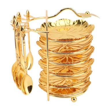 Imagem de Conjunto de colher e prato siwoted com rack de armazenamento, 6 bandejas e 6 colheres, kit de utensílio de metal estilo europeu para bifes, frutas, lanches, bolos (Tipo 2)