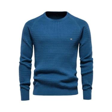 Imagem de Suéteres Masculinos De Algodão Com Gola Redonda, Cor Sólida, Alta Qual