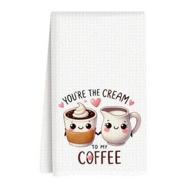 Imagem de ASDFKVFR Toalhas de cozinha para o dia dos namorados, decorações de dia dos namorados, presente para ela, namorado, namorada, trocadilho engraçado, creme e café, toalha de mão para decoração de