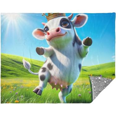 Imagem de Cobertores macios personalizados engraçados de vaca para sofá, cobertores quentes mais macios para férias de inverno cobertor solteiro 177,8 cm x 139,7 cm