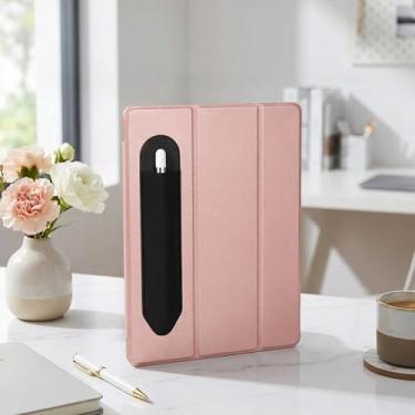 Imagem de Estojo fino de silicone – aderência antiderrapante e fácil acesso, suporte seguro para canetas Stylus, compatível com iPad, ideal para mesa, bolsa e desenho (preto)
