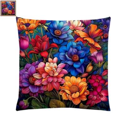 Imagem de Fanxvivy Kits de ponto cruz estampado para adultos iniciantes kit de bordado com padrão de bordado kit de pontos pré-compactados 11CT ponto cruz flores coloridas 45,7 x 45,7 cm