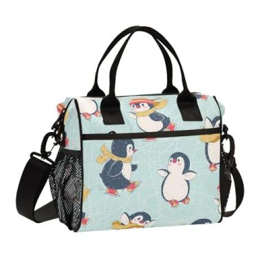 Imagem de GAIGEO Cute Penguins Lancheira isolada à mão para adultos, lancheira isolada com alça, lancheira feminina isolada, M