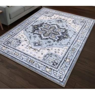 Imagem de Muddy Mat Azure Tapetes laváveis de 2,4 m x 3 m para sala de estar, quarto e sala de jantar – Tapete moderno macio e antiderrapante – Tapetes dobráveis à prova d'água para animais de estimação para