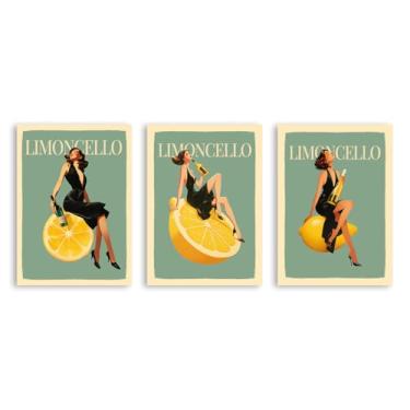 Imagem de Pôster em tela licor de limão mulher sexy sentada em limões Limoncello cozinha arte de parede impressão de imagem moderna criatividade sala de jantar bar decoração (SKU4-3PCS, 50.8x71.1 cm = (50x70 cm