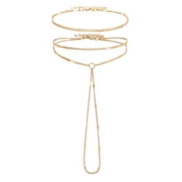 Imagem de Pulseira de corrente de mão delicada para mulheres com anel de dedo – Corrente plana banhada a ouro 14K, joia elegante presente para mãe, esposa, filha, acessório minimalista para pulso de dedo para