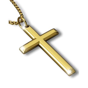 Imagem de ZENLUNANO Colar de cruz para homens e mulheres – Pingente de cruz minimalista de aço inoxidável 316L, prata polida/dourada/tom preto, pingente pequeno/médio/grande, joia de presente de fé cristã, 22