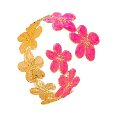 Imagem de Pulseiras femininas coloridas para braço superior com emenda delicada, anel de braço aberto, flor a óleo, grosso, ajustável, declaração, flores, punho de braço, acessórios de joias modernas para
