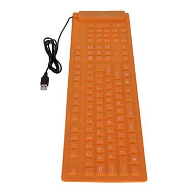Imagem de KIMISS Teclado de Silicone Dobrável - 108 Teclas USB Com Fio à Prova d'água e Digitação Silenciosa Teclado de Silicone Roll-up para Fácil Transporte e Limpeza (Laranja)