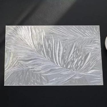 Imagem de Kit 4 ou 6 Jogo Americano Mesa Posta Antiderrapante Resistente ao Calor para Jantar (pena quadradas prata,4 Pecas)