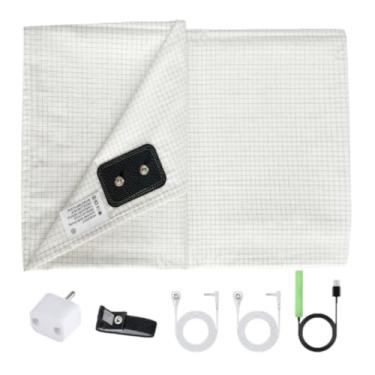 Imagem de Amradield Lençol de aterramento 10% fibra de prata, 90% algodão, 203 x 152 cm, proteção Faraday, lençol de cima Queen aterrado, tecido de algodão, tapetes de fibra prateada para assentos de cama para