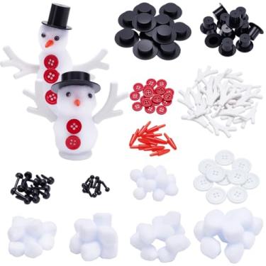 Imagem de SOFPLATE 168 peças 12 conjuntos DIY boneco de neve artesanato kit de fabricação de boneco de neve de Natal com botão narizes de cenoura chapéus de mágico artesanato de Natal para festa em casa