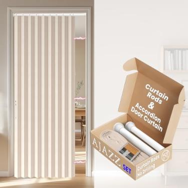 Imagem de AJAZZ Cortina de porta blackout plissada magnética porta sanfonada divisória de quarto interior invisível aplicável quarto sala de estar (1 pacote, 111 L x 78 C, bege biscotti)