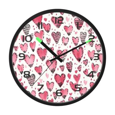 Imagem de CEBUGI Relógio de parede com luz noturna de 30,5 cm que brilha no escuro com sensor de voz, relógios de parede em aquarela com corações operados por bateria para decoração de quarto e sala de estar