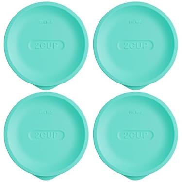 Imagem de Tampas de substituição para Pyrex 7200-PC 2 xícaras, tampa de armazenamento redonda de silicone para tigela de vidro âncora, pacote com 4, turquesa