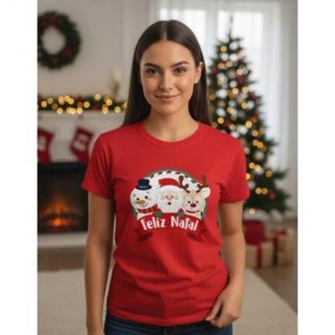 Imagem de Camiseta Casual Unissex Feliz Natal Malha Leve e Macia em Algodão-Unissex