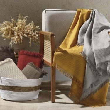 Imagem de Manta Xale de Sofá Marrocos Dohler 120 cm x 150 cm Algodão, Bege