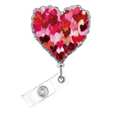 Imagem de Carretel de crachá de dia dos namorados, crachá de acrílico de coração rosa para crachá de identificação, suporte retrátil telescópico, acessórios de clipe de jacaré para enfermeiras, trabalhadores
