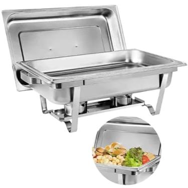 Imagem de Rechaud Inox 6 Litros Redondo Banho Maria Aquecedor de Alimentos 3 Panelas com Tampa em Aço Inox Sistema Gás 3 Queimadores para Buffet(rectângulo-1 DIVISÓRIA)