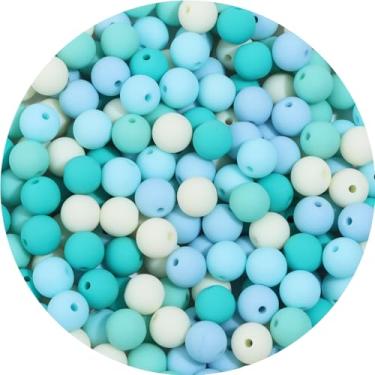 Imagem de 200 peças 10 mm contas de acrílico fosco redondas para artesanato contas espaçadoras com orifício para pulseira faça você mesmo, colar, brincos, chaveiro, joias, suprimentos artesanais, série azul
