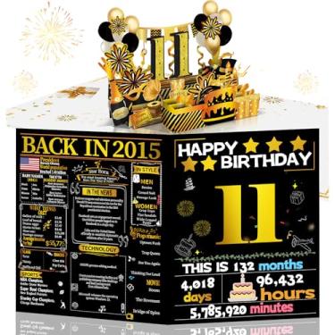 Imagem de Joycard Cartão de aniversário de 11 anos para menino, presente de feliz aniversário pop-up 3D para filha filho, decorações engraçadas de aniversário de 11 anos para neto, neta, tema retrô dourado a