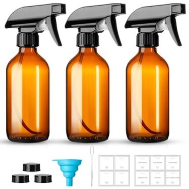 Imagem de Vitreaux Frascos de spray de vidro âmbar de 227 g, pacote com 3 frascos de spray de vidro recarregáveis com bocal ajustável, frasco de spray para óleos essenciais, soluções de limpeza, animais de