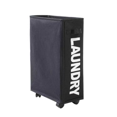 Imagem de Cesta de Roupa Suja Slim com Rodas Universais Pasta Cantos Têxtil Oxford Cesto Malha e Cordão Organizador Roupas Sujas 4 Varas Suporte