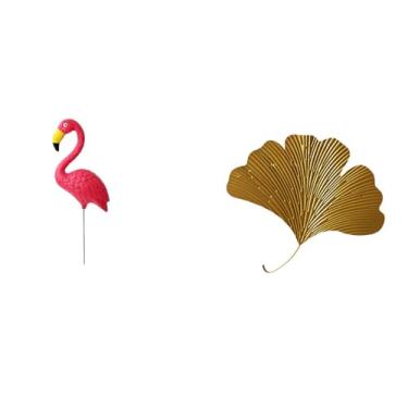 Imagem de Whtkoph Escultura de Flamingo para Jardim com Folhas de Ginkgo, Decoração de Parede Abstrata para Primavera, Jardim de Fadas, Sala de Estar, Escritório, Etc.