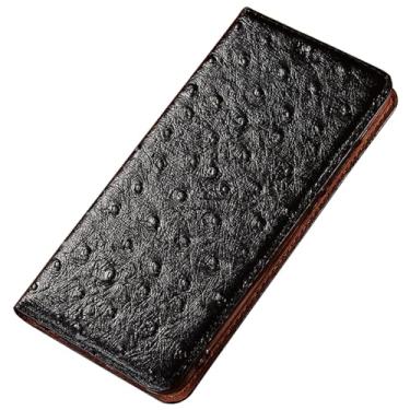 Imagem de FWYANZH Capa flip para iPhone 16E, capa carteira de couro genuíno impressão de avestruz textura corpo inteiro proteção à prova de choque capa de telefone, preta, 16E