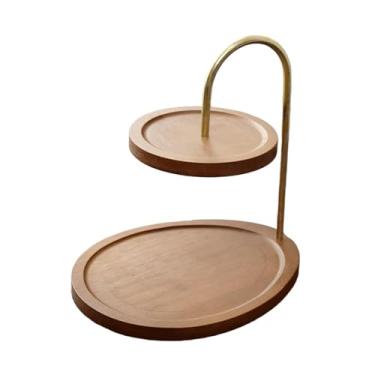 Imagem de WeiLaiKeQi Bandeja de madeira redonda multifuncional com 2 camadas para exibir joias, doces, nozes e frutas. Ideal para decoração de casa, corredores e
